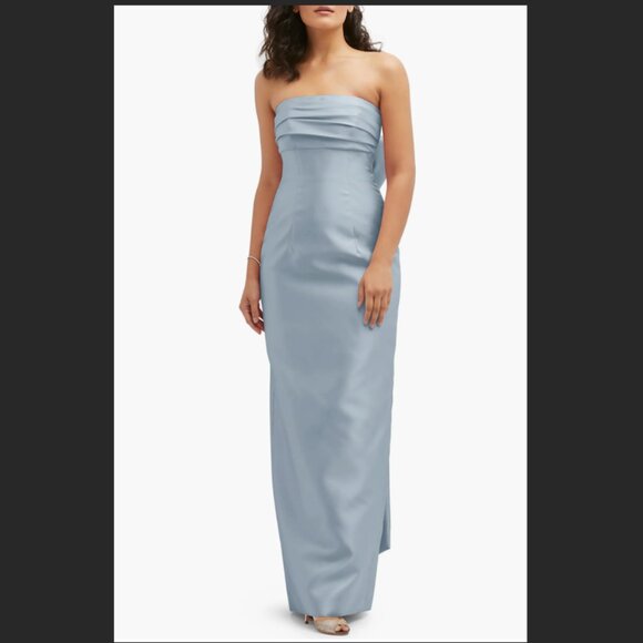 Alfred Sung Women's Strapless Column Dress with Oversized Bow - Mist - Size 0 - Picture 1 of 3